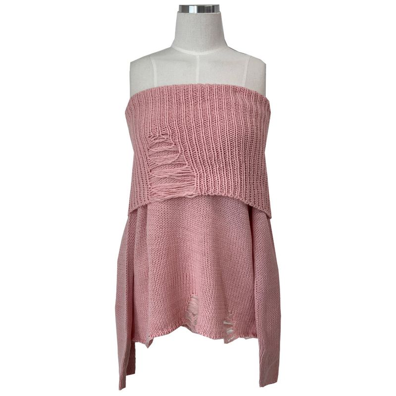 Damage Off-Shoulder Long Sleeve Knit (4 Colors)