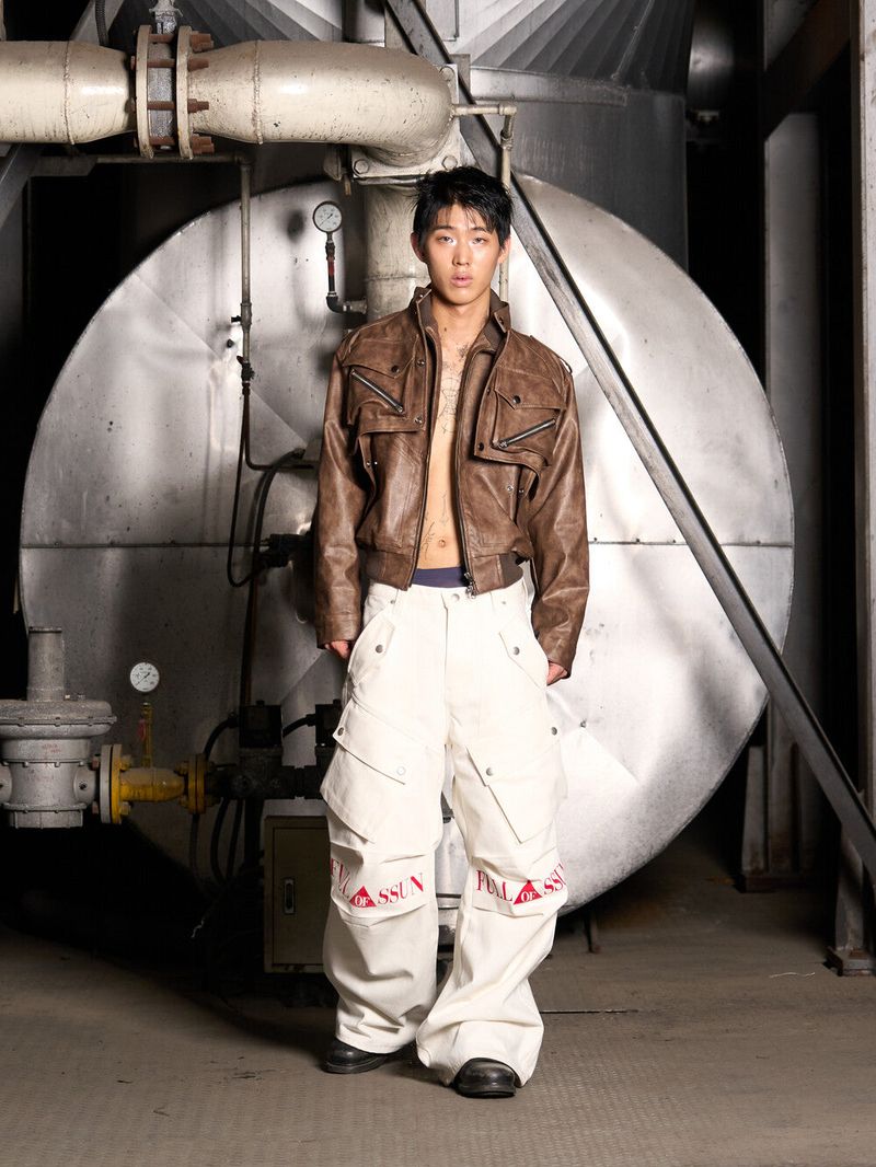 Leather Cargo 3way Jacket (Brown)