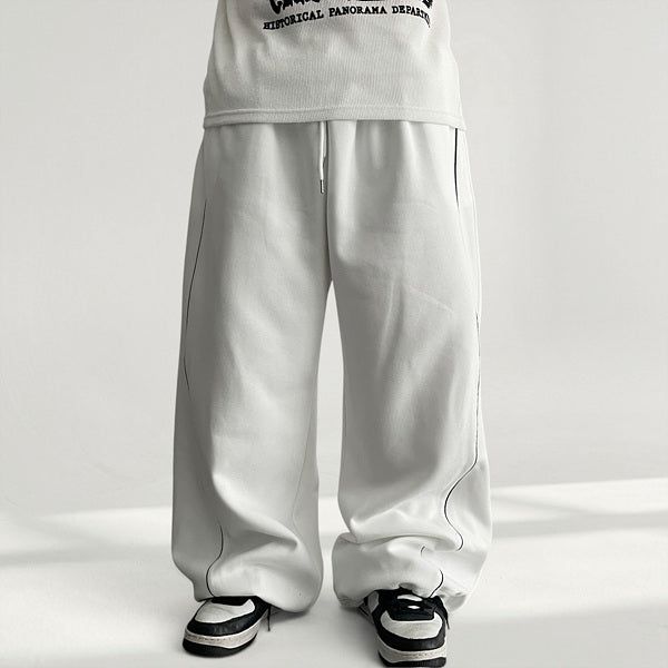 Hearts waistband side pintuck hem string wide training pants (4 colors)