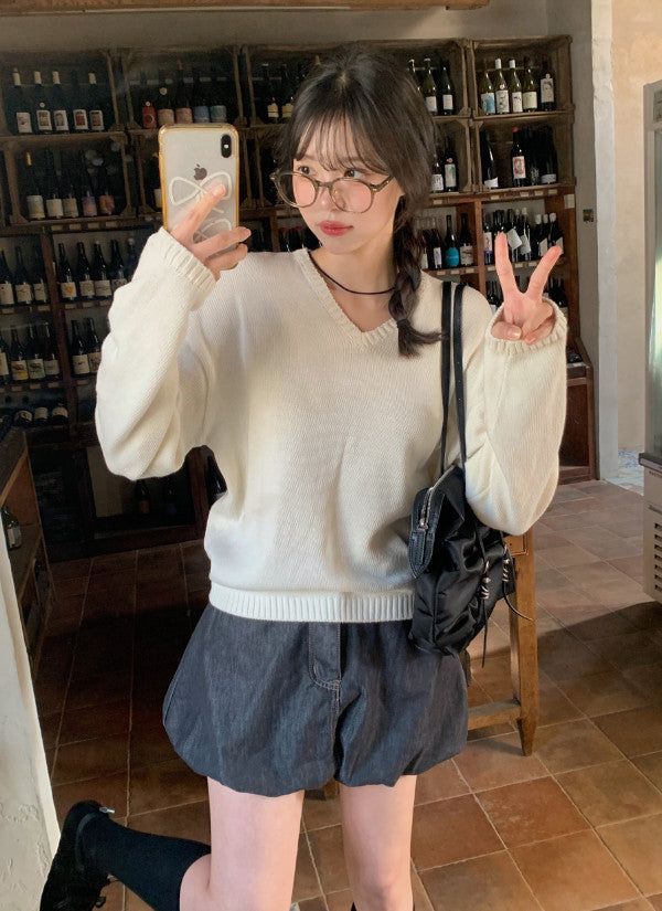 SHOPPERLAND(ショッパーランド)の「Again Basic Cotton Loose Fit V-neck Knit (5color)(Tops)」