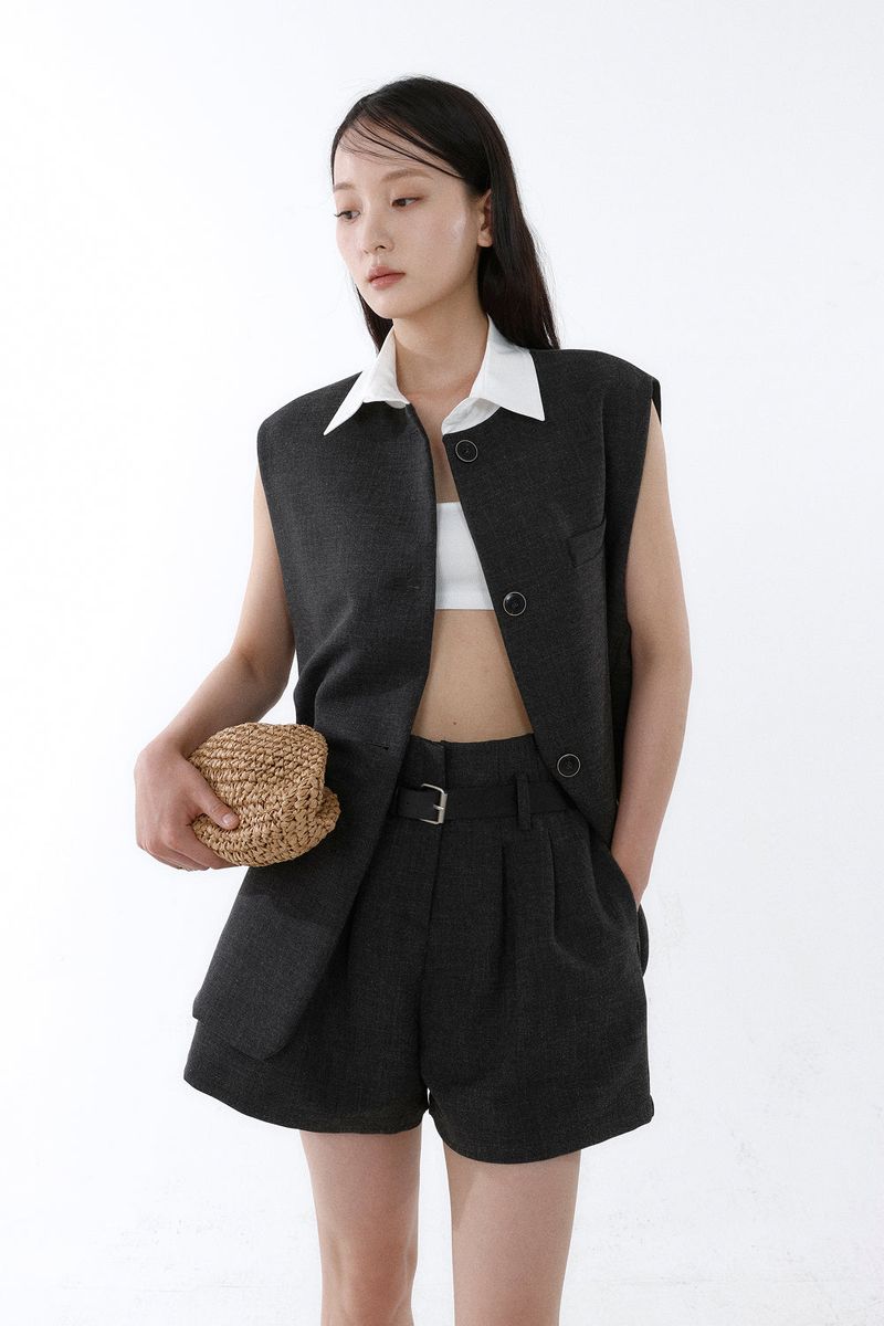 FRONT BELT SHORTS_CHARCOAL