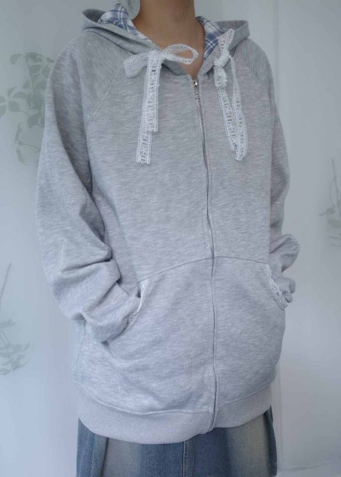 myorang（ミョラン）の「Petite Check Hooded Zip-Up（Tops）」