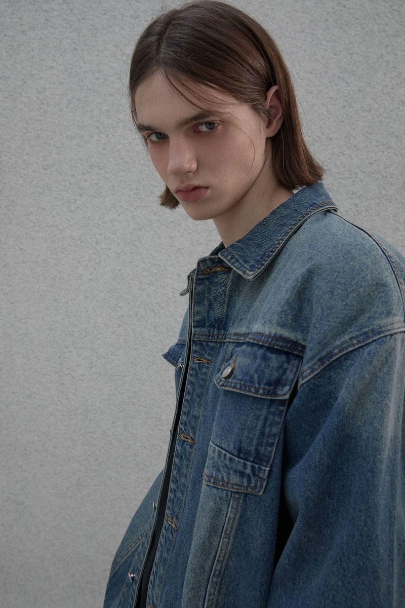 Sandwashed denim shirt jacket