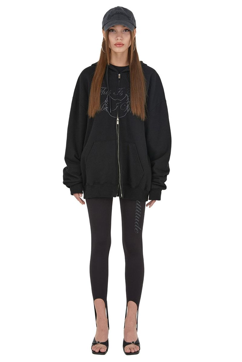 [IHD002-1] SIGNATURE GRAPHIC HOOD ZIP UP BLACK