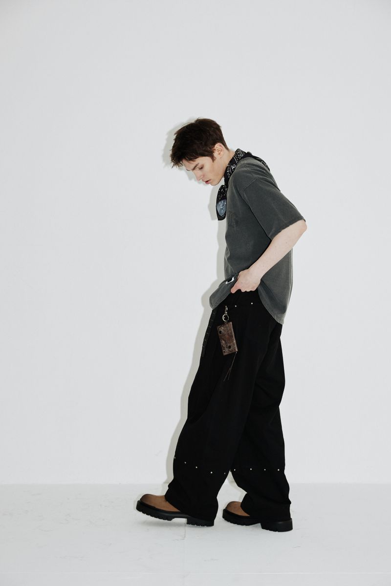 Incision Rivet Wide Pants (Vintage-black)