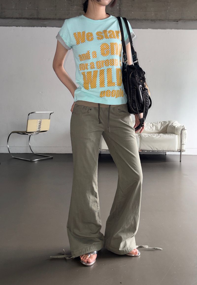 Rizley Elastic Waist Cotton Bootcut Pants 2color