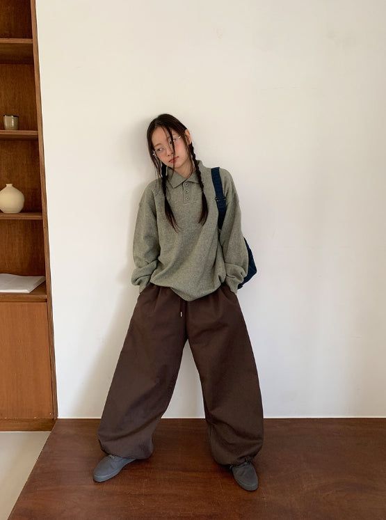 Huble Color Button Wool Collar Over Knit