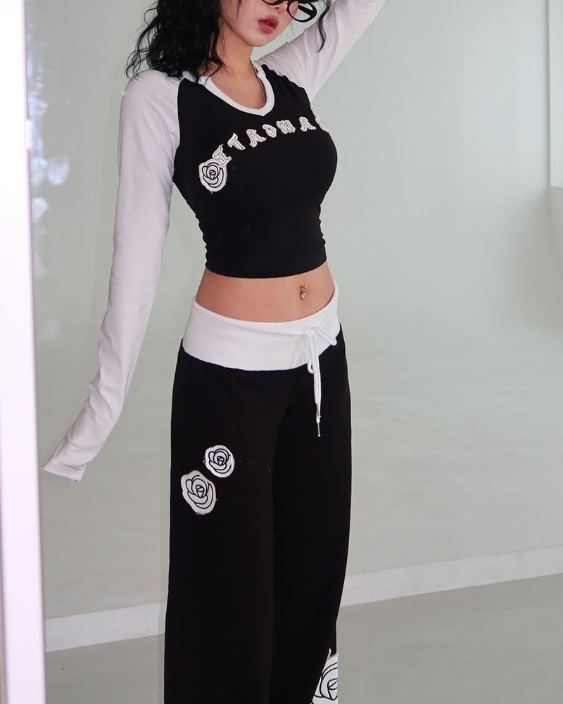 Rose Patch Color Raglan T-shirt