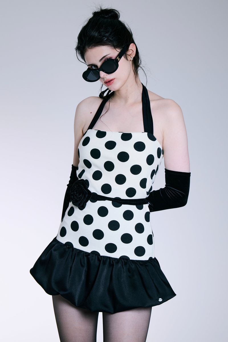 Midnight Bloom Dress (Ivory Dot)