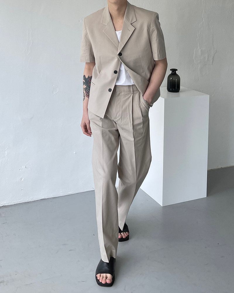 ECT linen two-tuck long pants slacks (2 colors)