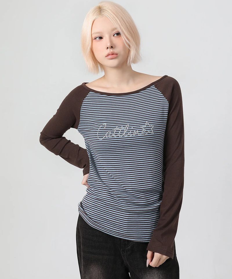 Stripe Reglan Long Sleeve_brown