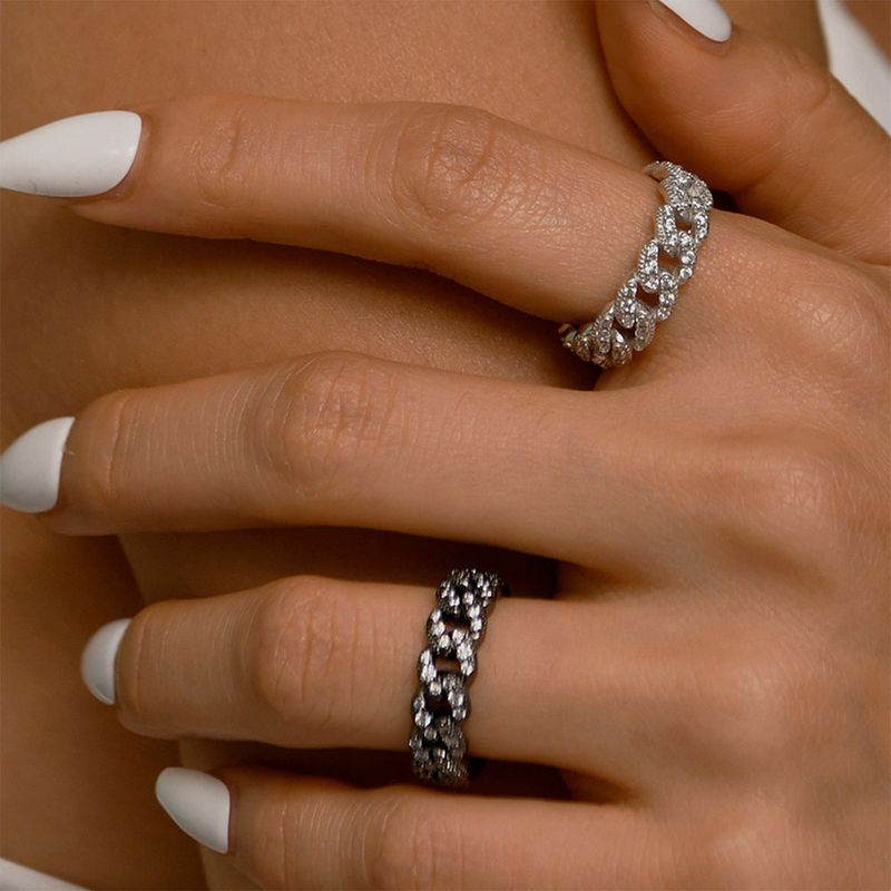  [S925] Stones Cuban Ring (white,silver)