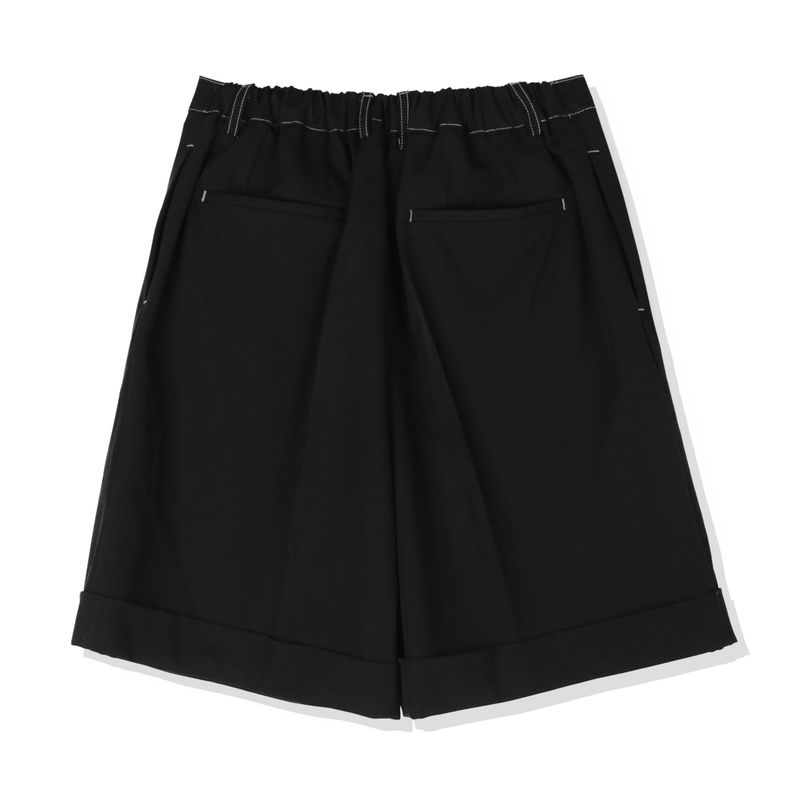 STITCH WIDE TURN UP HALF PANTS BLACK