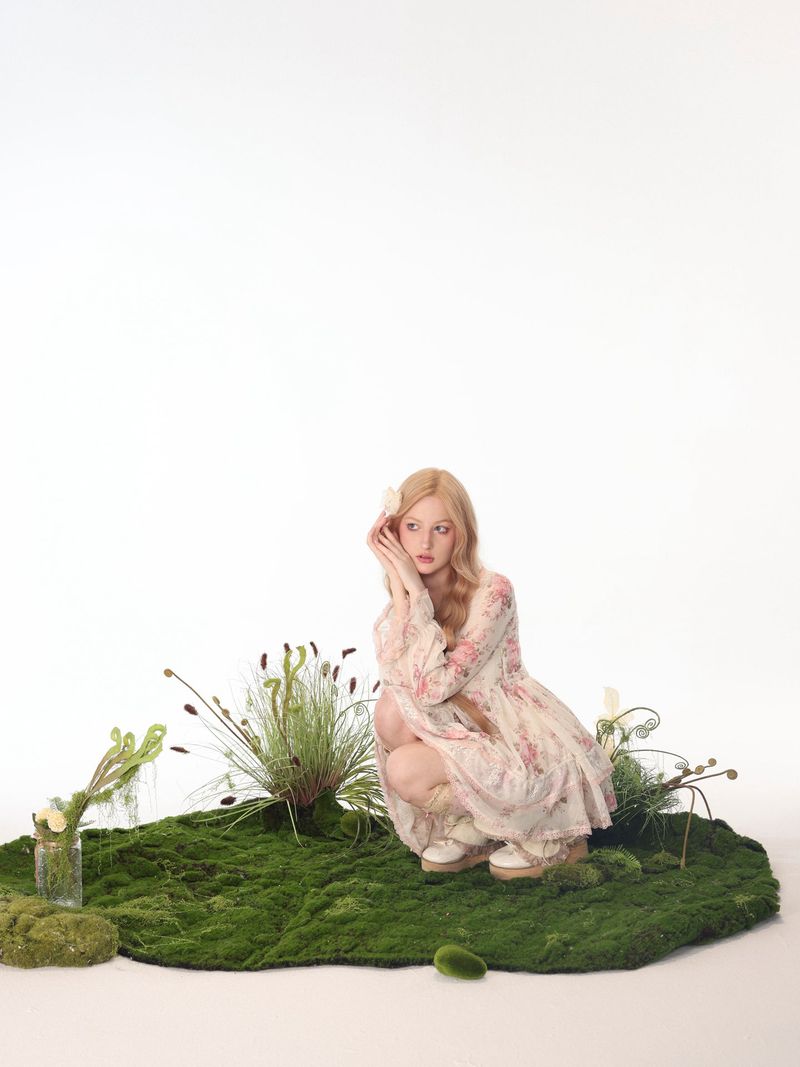 Rose Island-アフターザレイン フラワールーム シルクシフォン スリム ロングワンピース 2WAYドレス