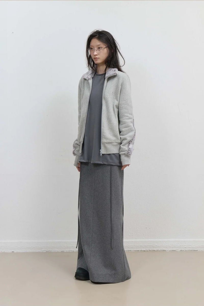 Fur Trim Jersey Zip-up / Grey
