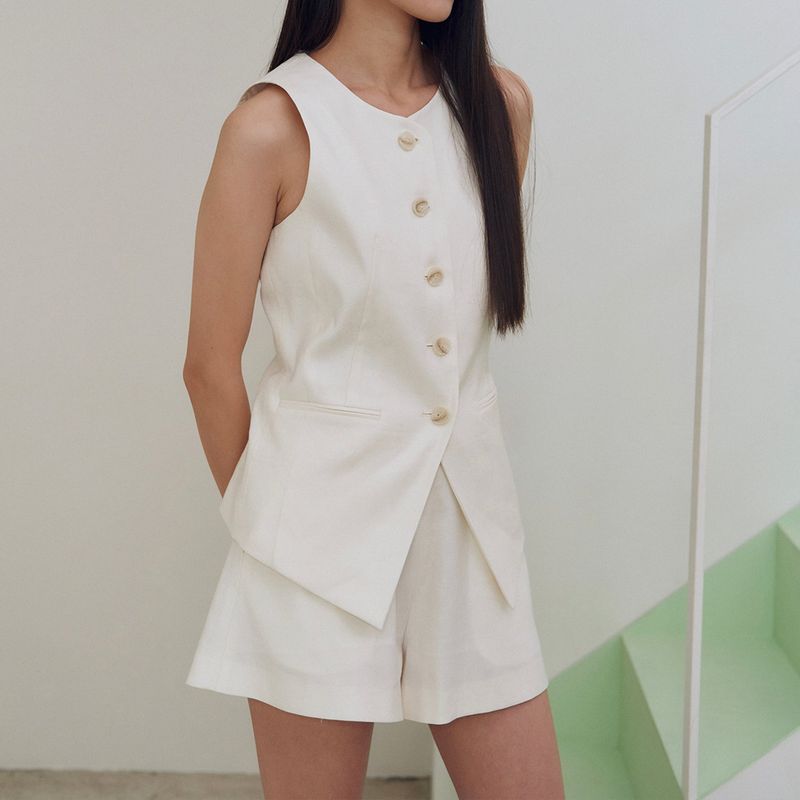 Tailored Linen Blended Vest_Ivory