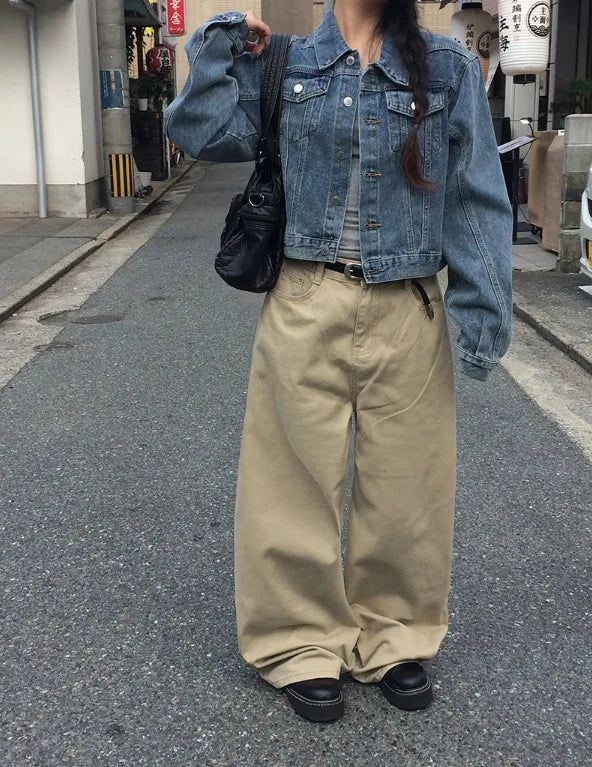 Raeon Vintage Crop Washing Denim Jacket