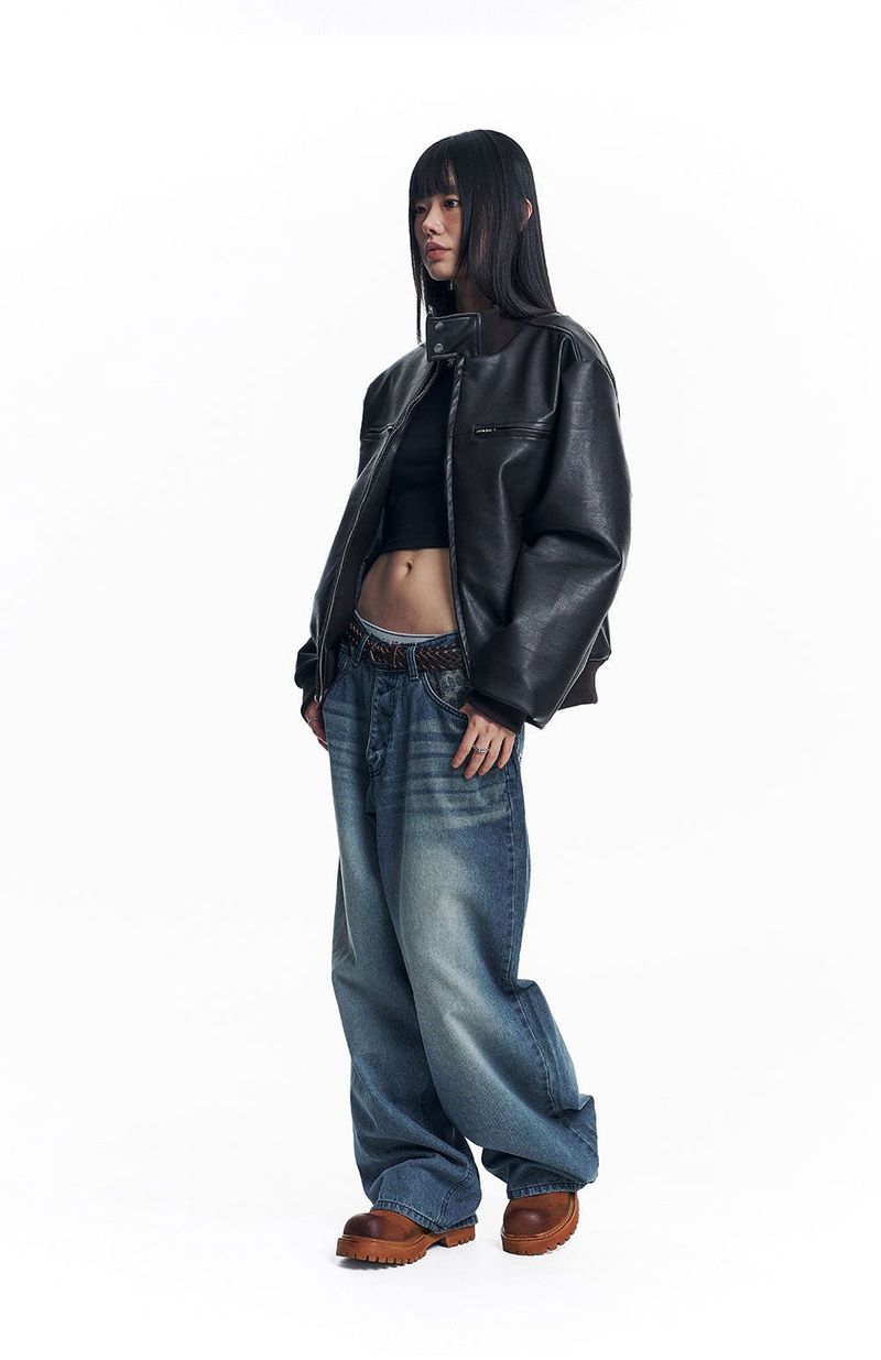 Leopard Cross Patch Roll-Up Denim Pants - Deep Blue