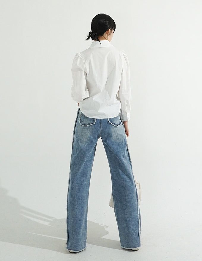 オーバーロックサイドカッティングデニムパンツ