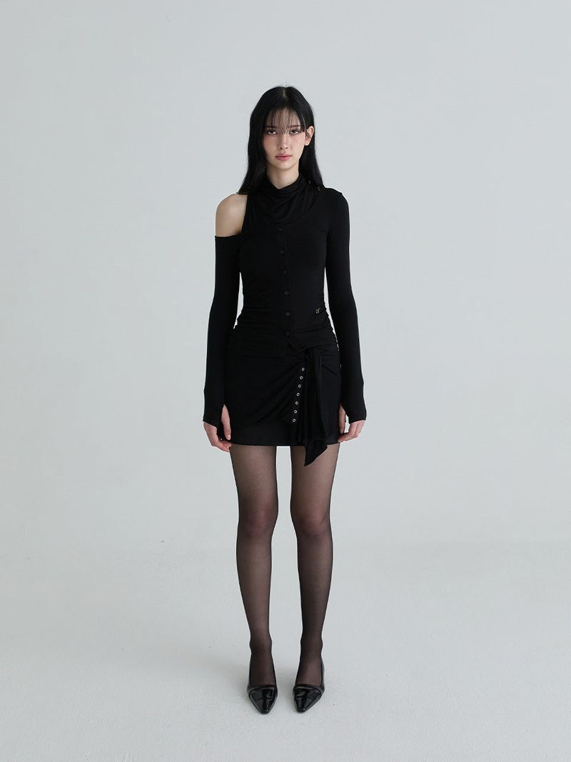 Cowl neck cardigan set (Black)
