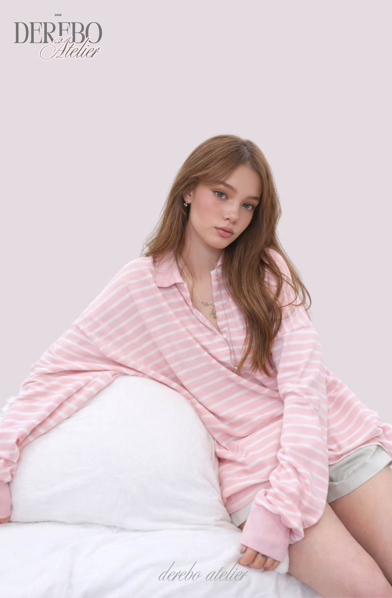 Pink Stripe Loose Collar Tee