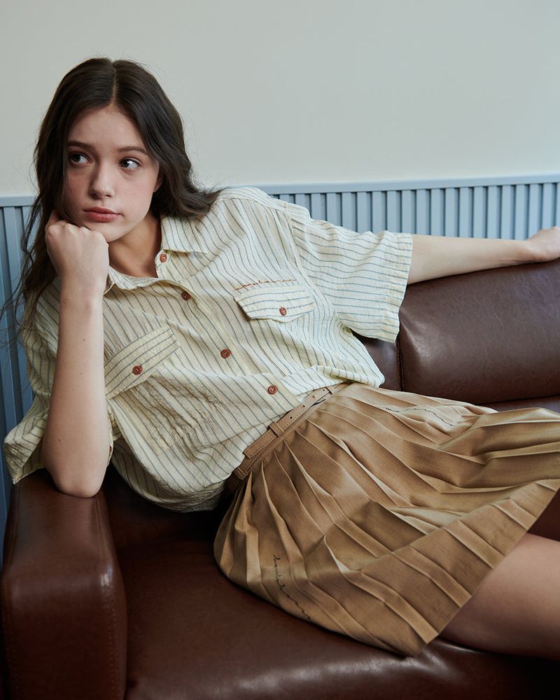 STRIPE POCKET SHIRT [BEIGE]