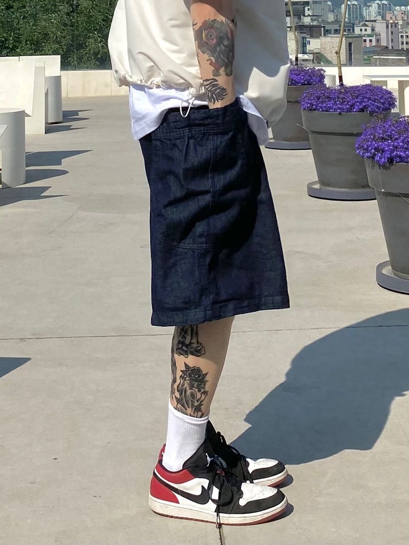 Big pocket denim half pants 2C