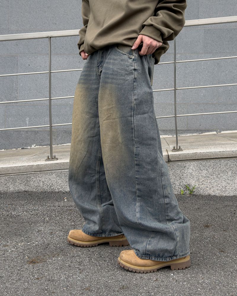 Mech side tuck wide denim pants
