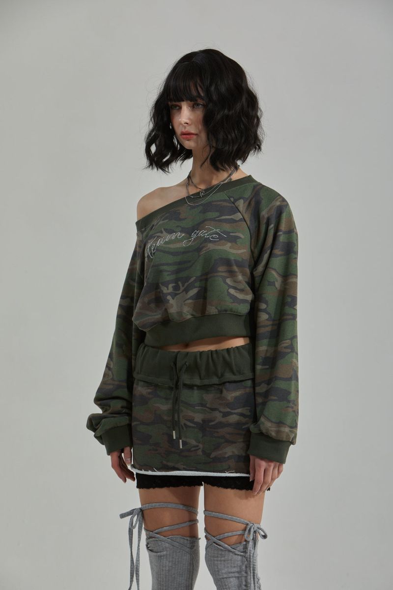 CAMO ONE SHOULDER T-SHIRT