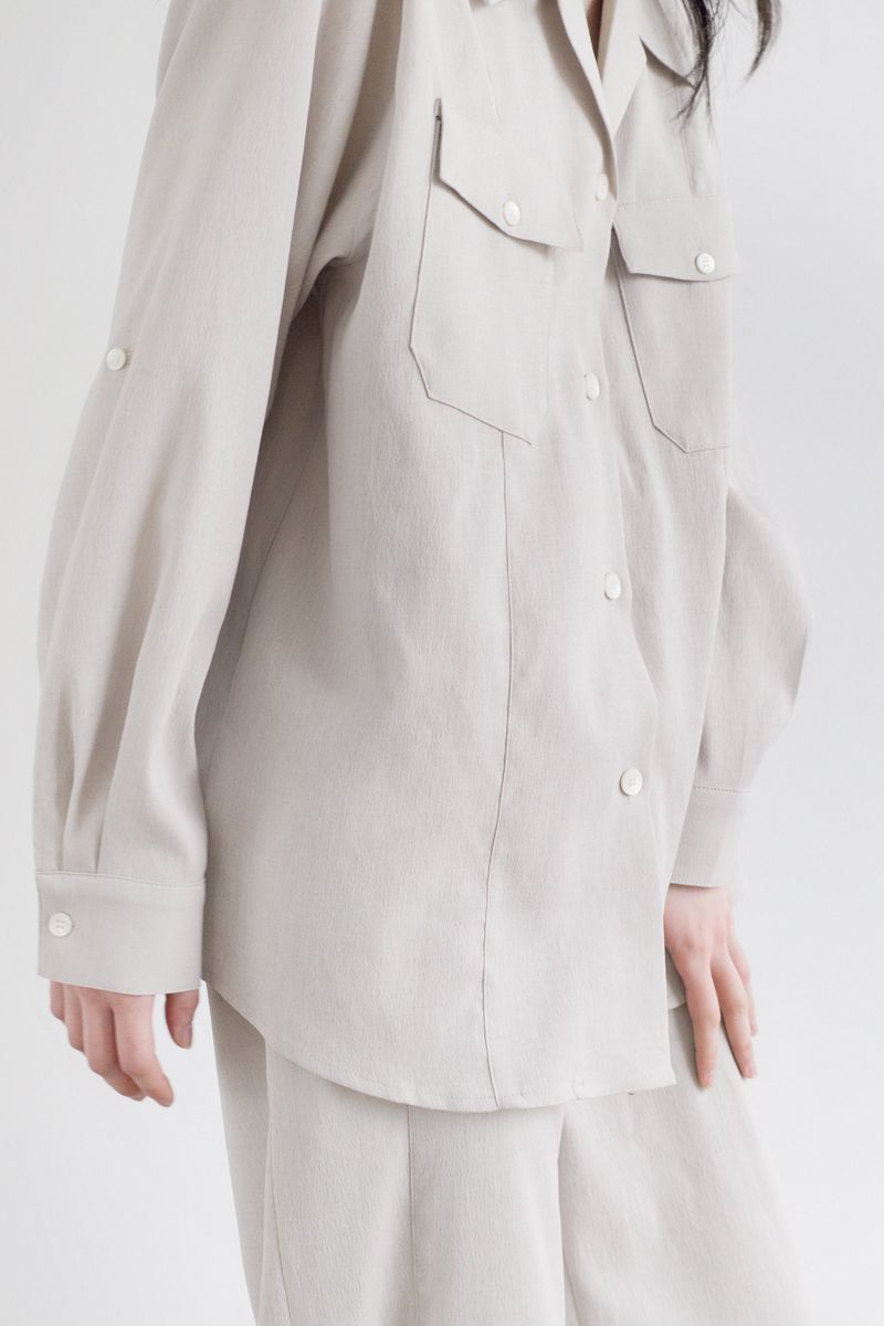 ストレッチロールアップシャツ, ベージュ