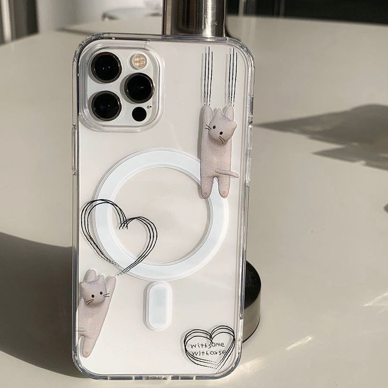 White - Cat's rake Drawing Heart Magsafe Phone Case