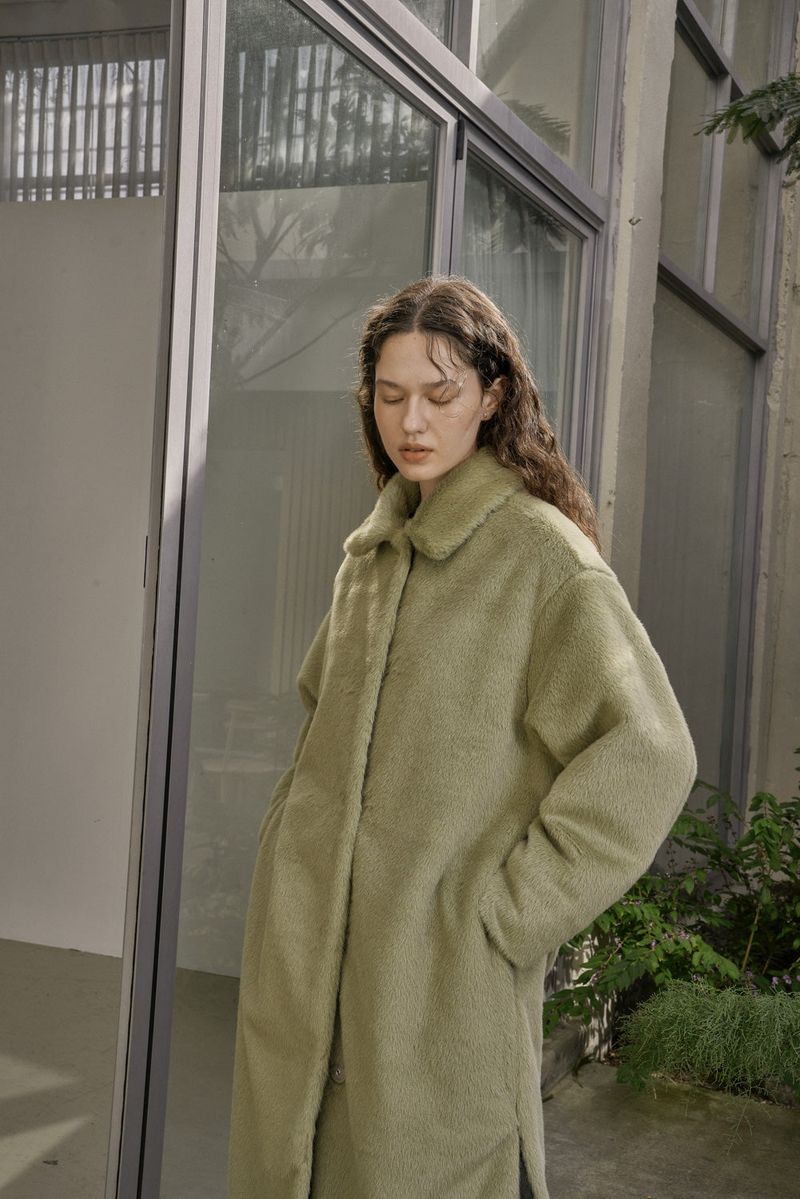 FAKE FUR LONG COAT_GREEN TEA