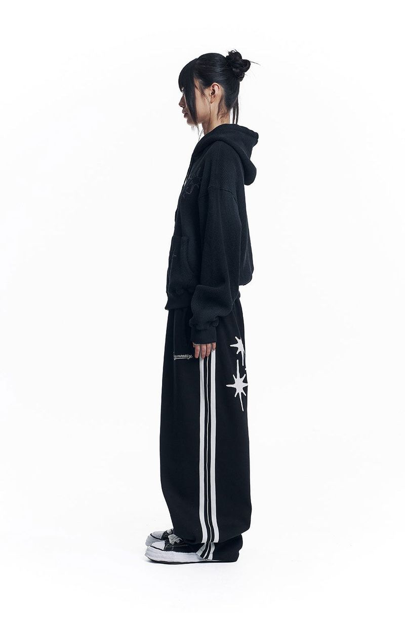 Star Piping Track Balloon Sweat Pants - Black