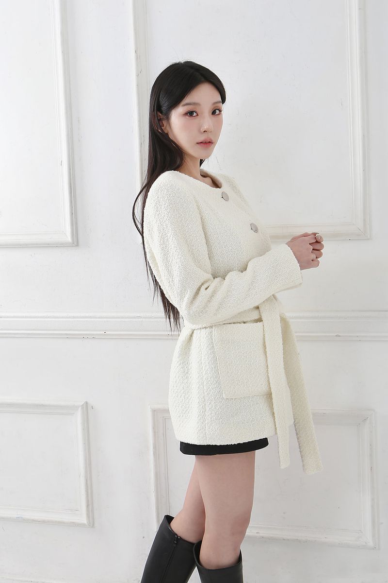 Classic Tweed Wool Belt Jacket
