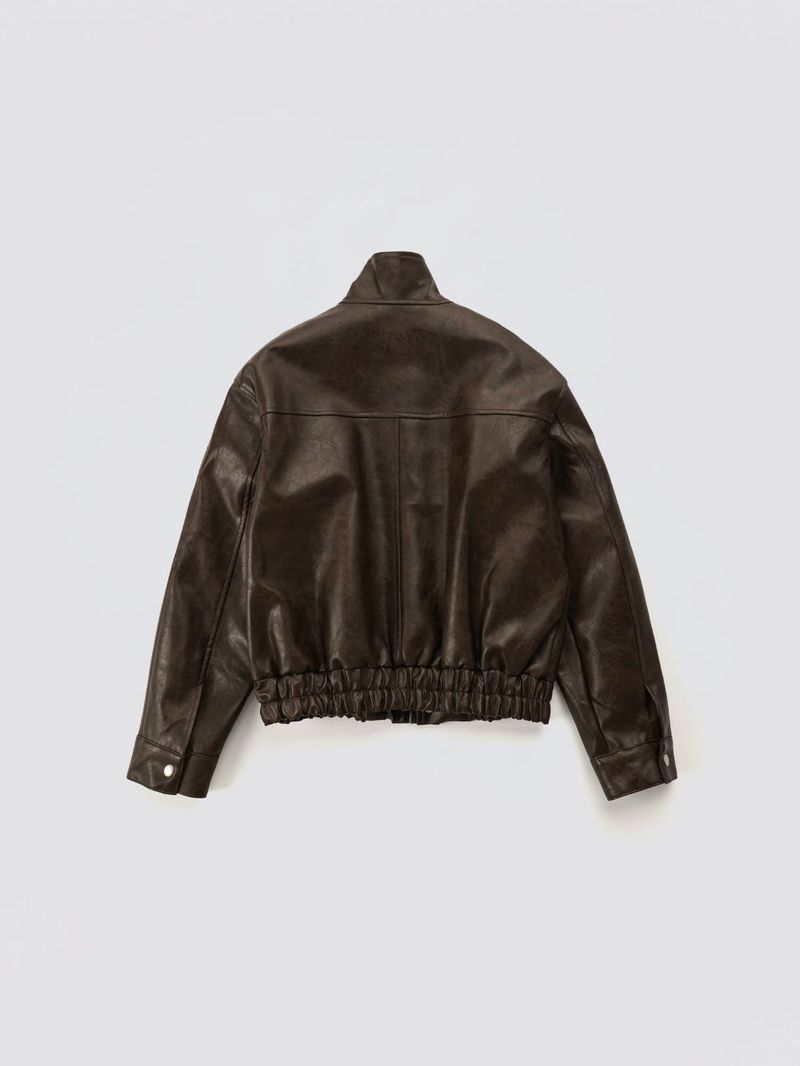 High-neck Leather Jacket_Black