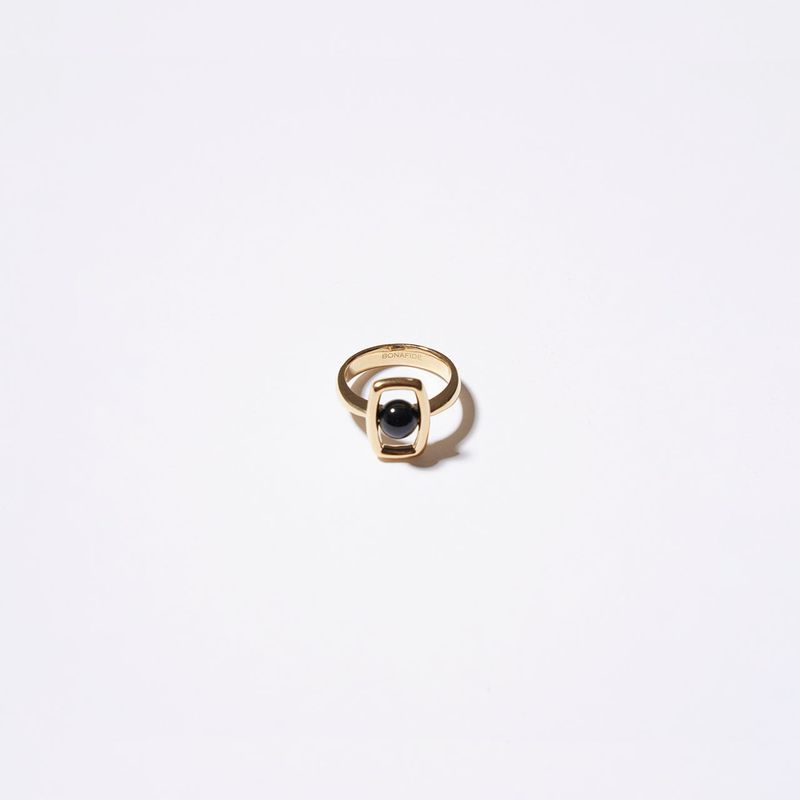 Rectangle UFO Onyx Ring (Gold)