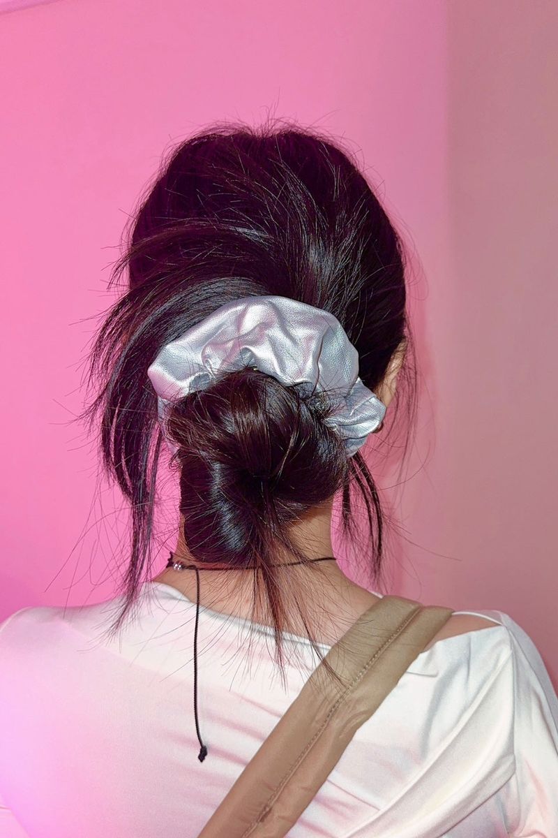 Silver leather scrunchy
