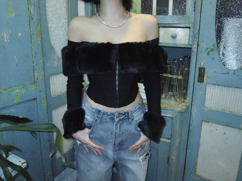Fur off-shoulder top