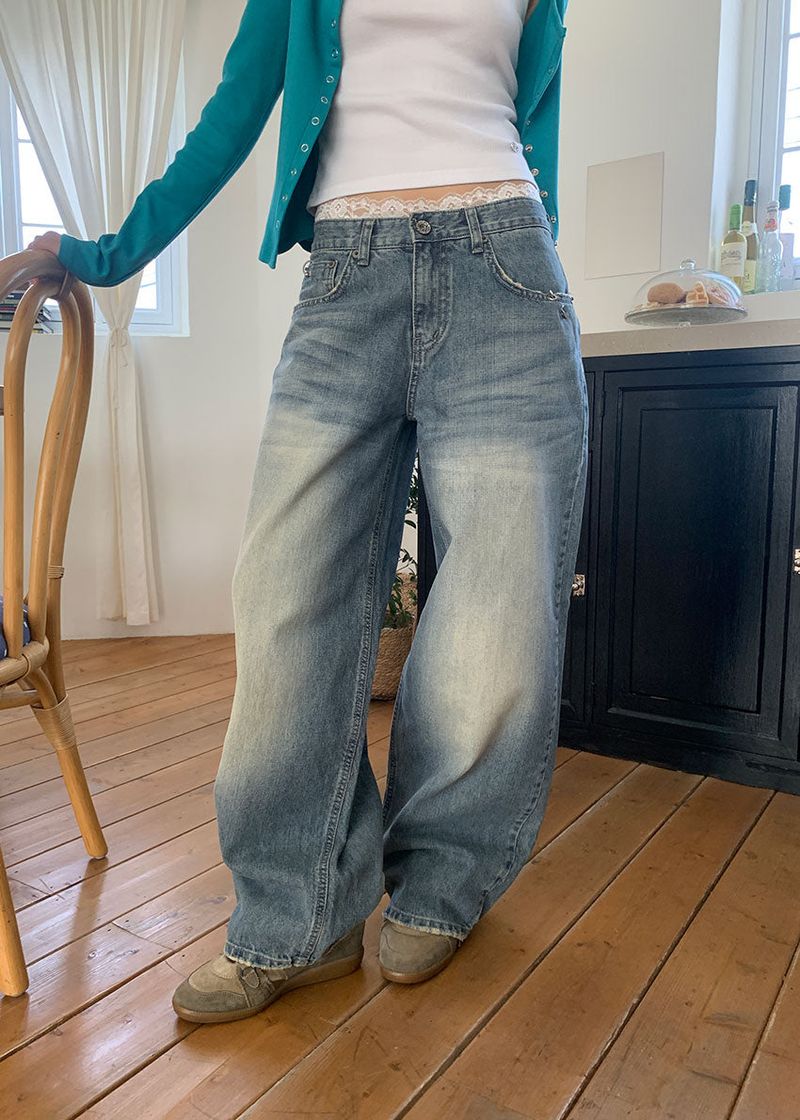 PIERCING WIDE DENIM PANTS (S-L)