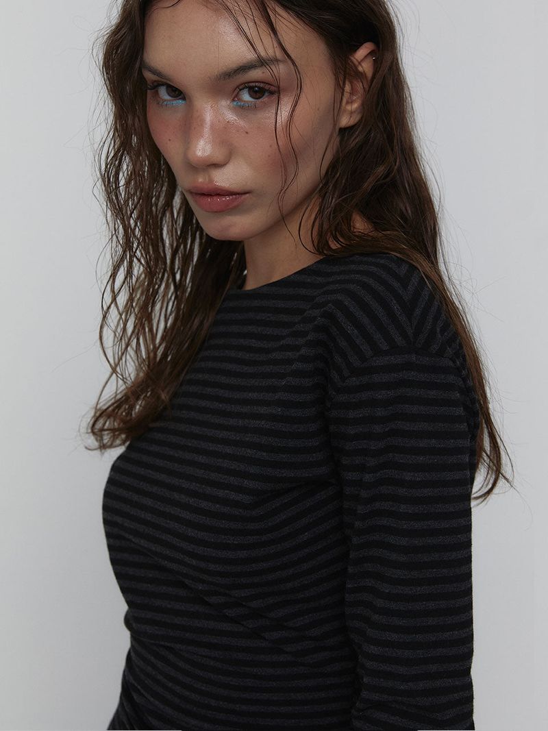 Side Shirring Stripe Top_Charcoal