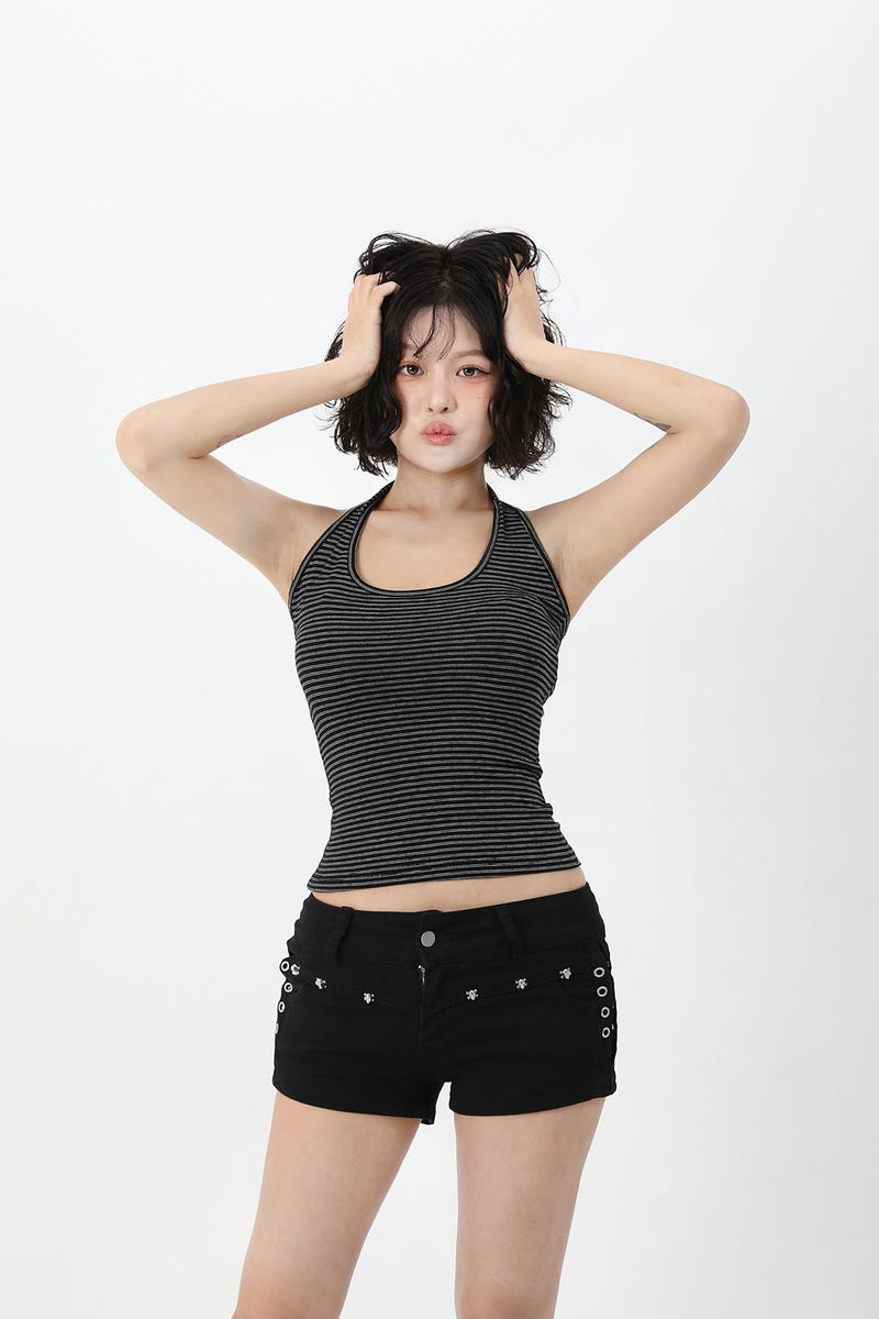 Stripe Haulter Neck Sleeveless