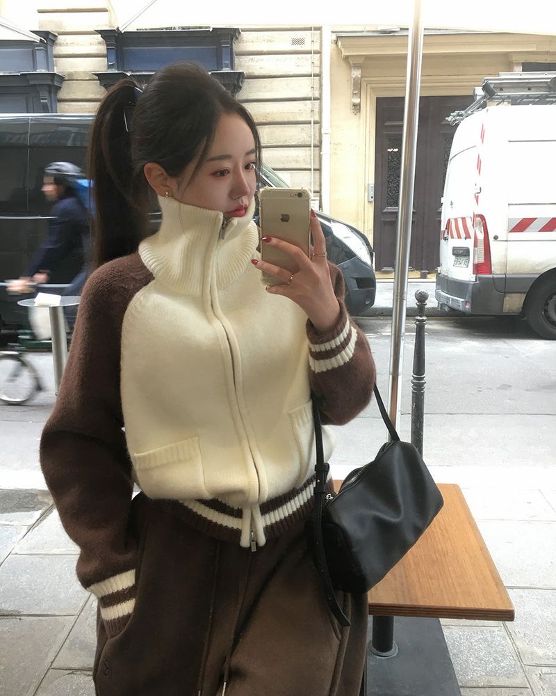 [ORIGINAL] Tard Color-Block Raglan Knit Zip-Up
