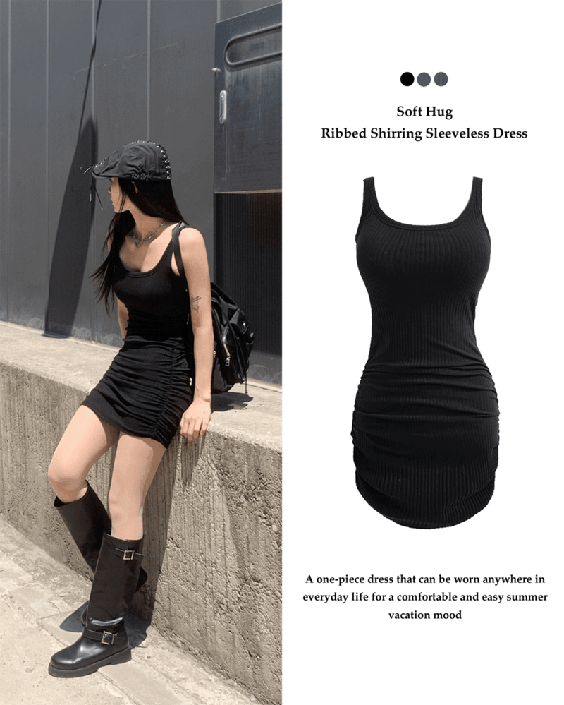 GUSTA（グスタ）の「Soft Hug Golji Inner Cap Shirring Sleeveless One Piece (3 colors)（Dresses）」