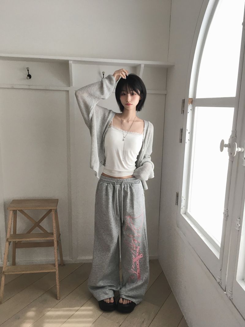 Pink Cross Banding Long Pants