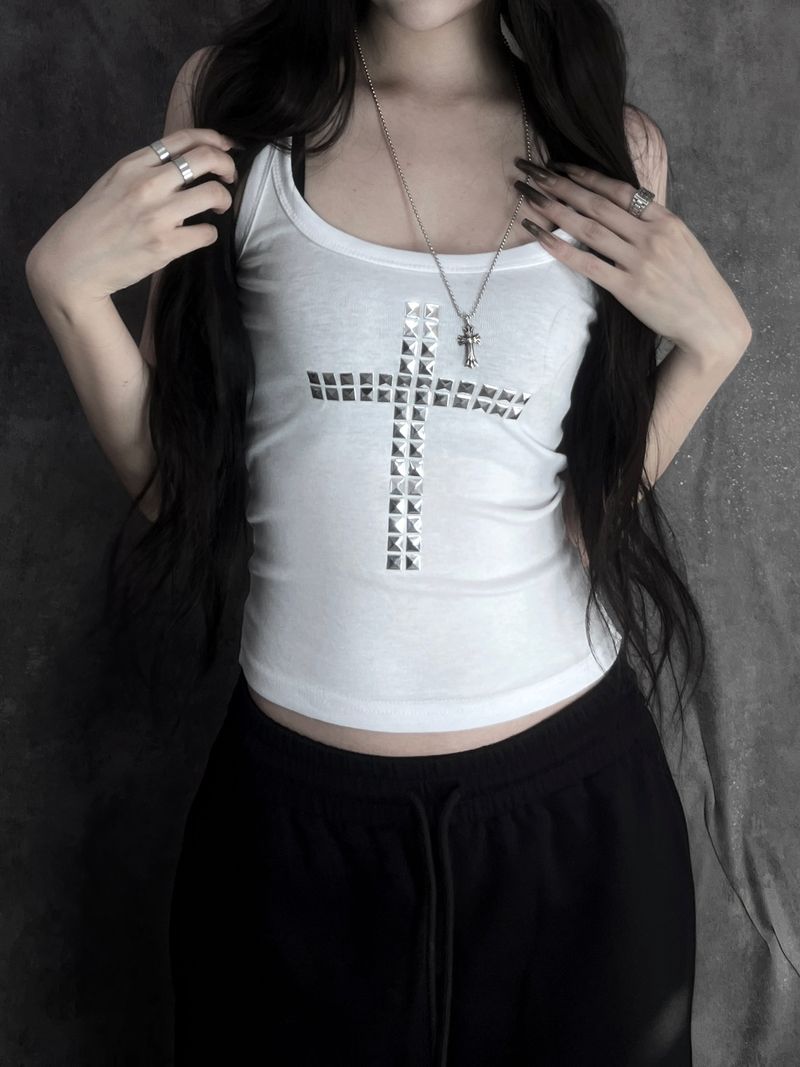 metal stud cross sleeveless (3color)