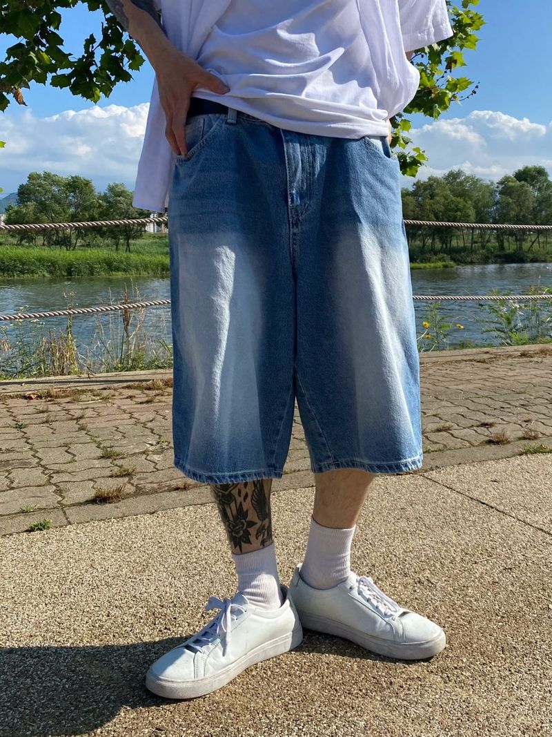 Sand denim half pants