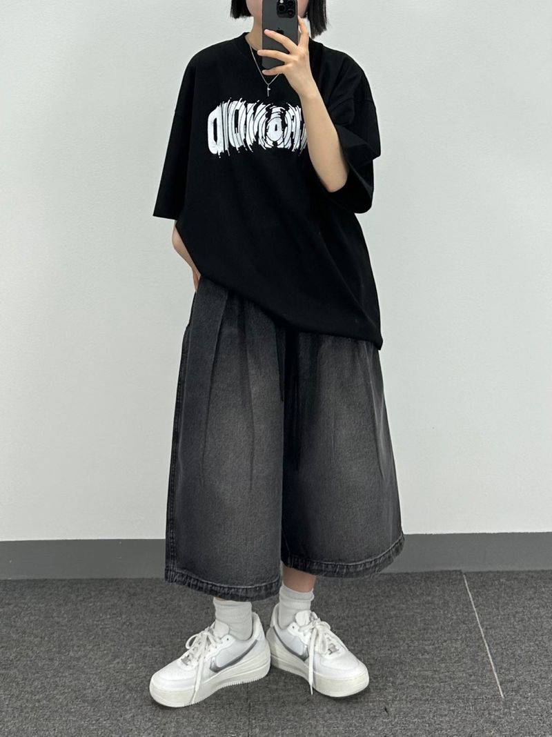 pintuck denim half pt