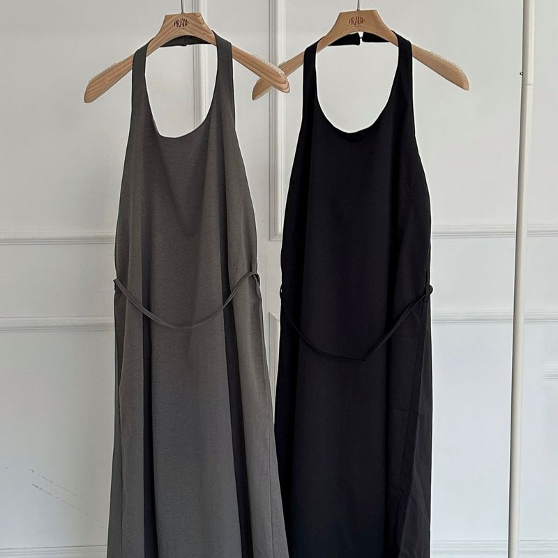 Halter Slit Dress - 2colors  