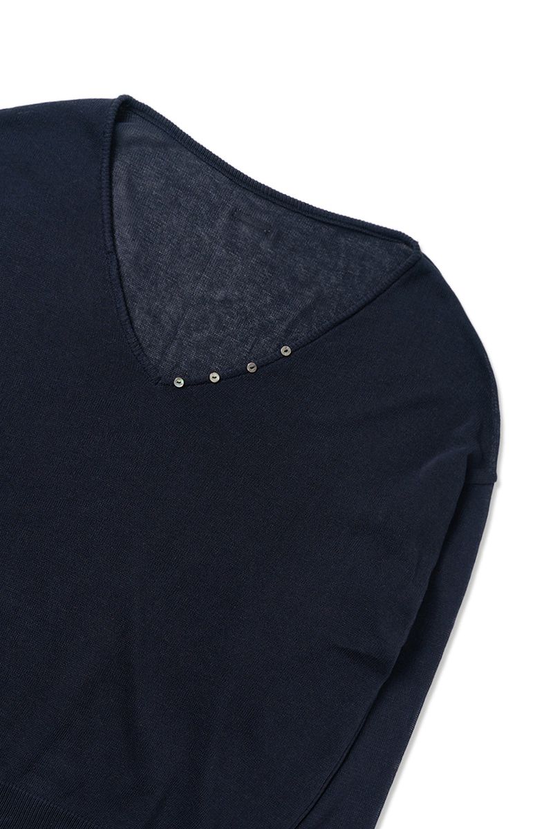 Button v-neck knit_navy