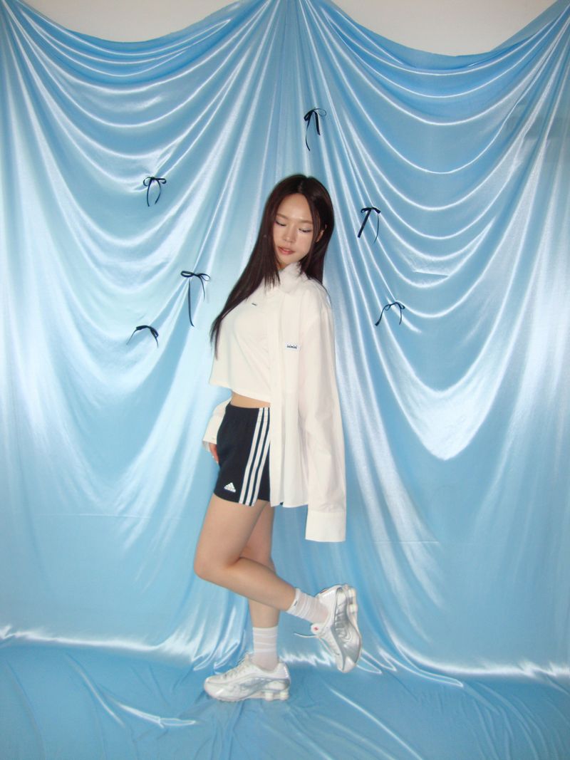 ribbon button shirt-2type(white,pink)